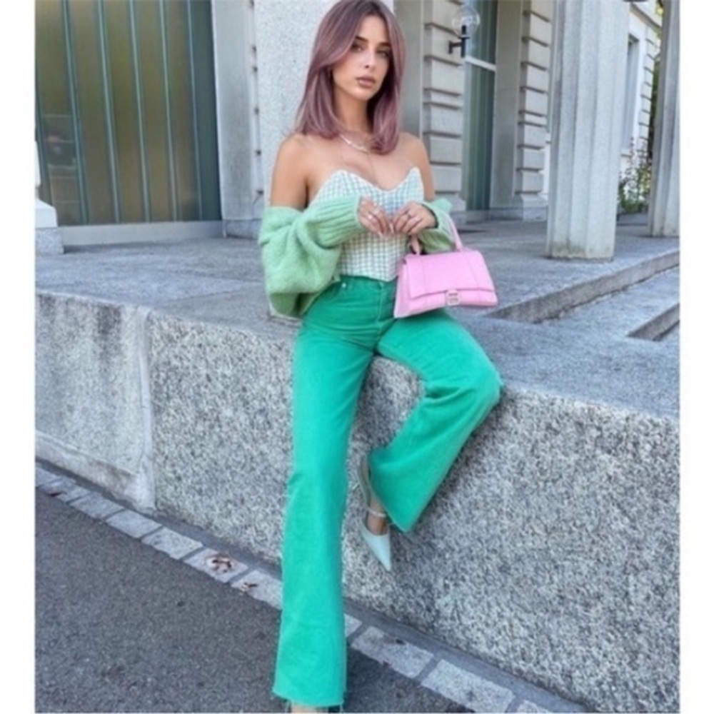 Zara Bloggers Favourite Brat Balletcore High Waisted Wide Leg Jeans Green Size 4